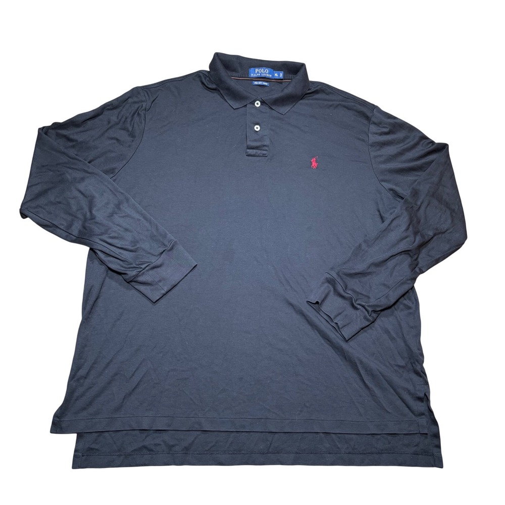 Polo Ralph Lauren Mens XL Black Pima Soft Touch Long Sleeve Polo Shirt Red Pony